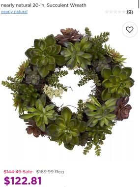 Kohl's Green and Cream Faux Succulent Wreath